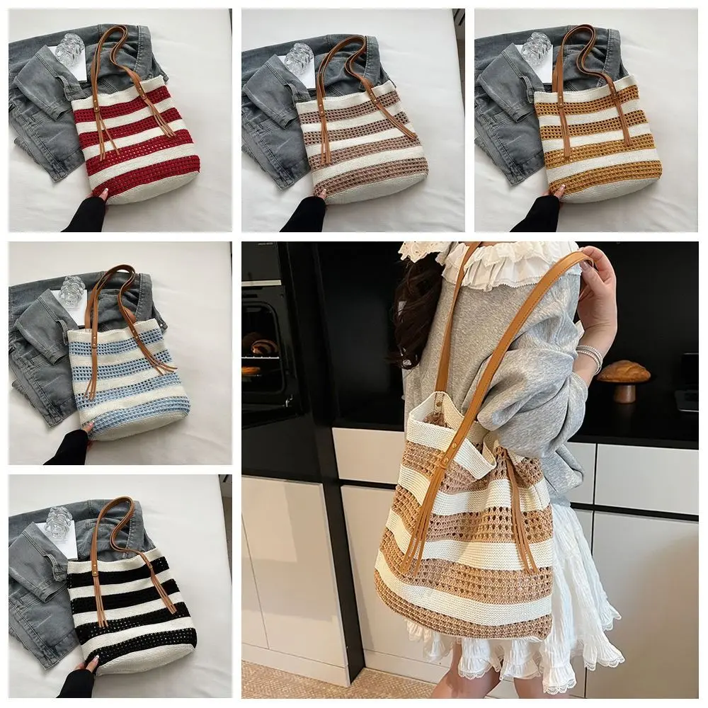 

Large Capacity Hollow Weave Tote Bag Fashion Simple Bohemian Shoulder Bag Shopping Bag Handbag Summer Beach Straw Handbag Girls