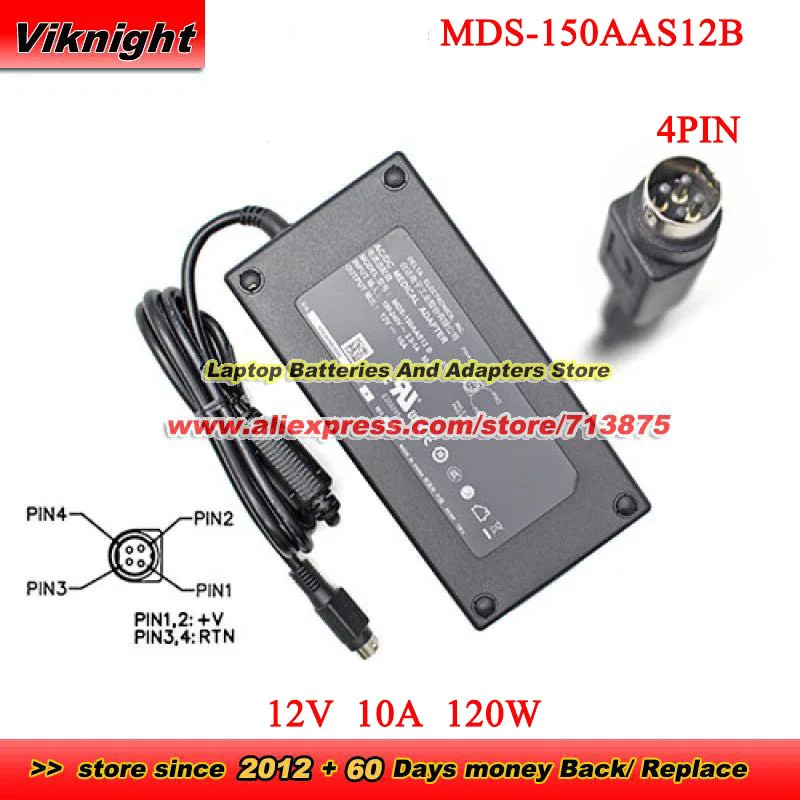 MDS-150AAS12B AC Adapter 12V 10A 120W EA11011H-120 for SYNOLOGY DS918 for QNAP TS-464 Round with 4 Pins