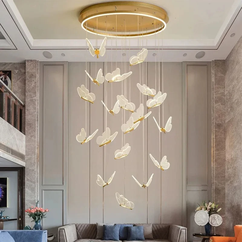 Imagem -04 - Modern Duplex Staircase Acrylic Chandelier Rotating Butterfly Light Attic Villa Living Room Led Chandelier Pacote