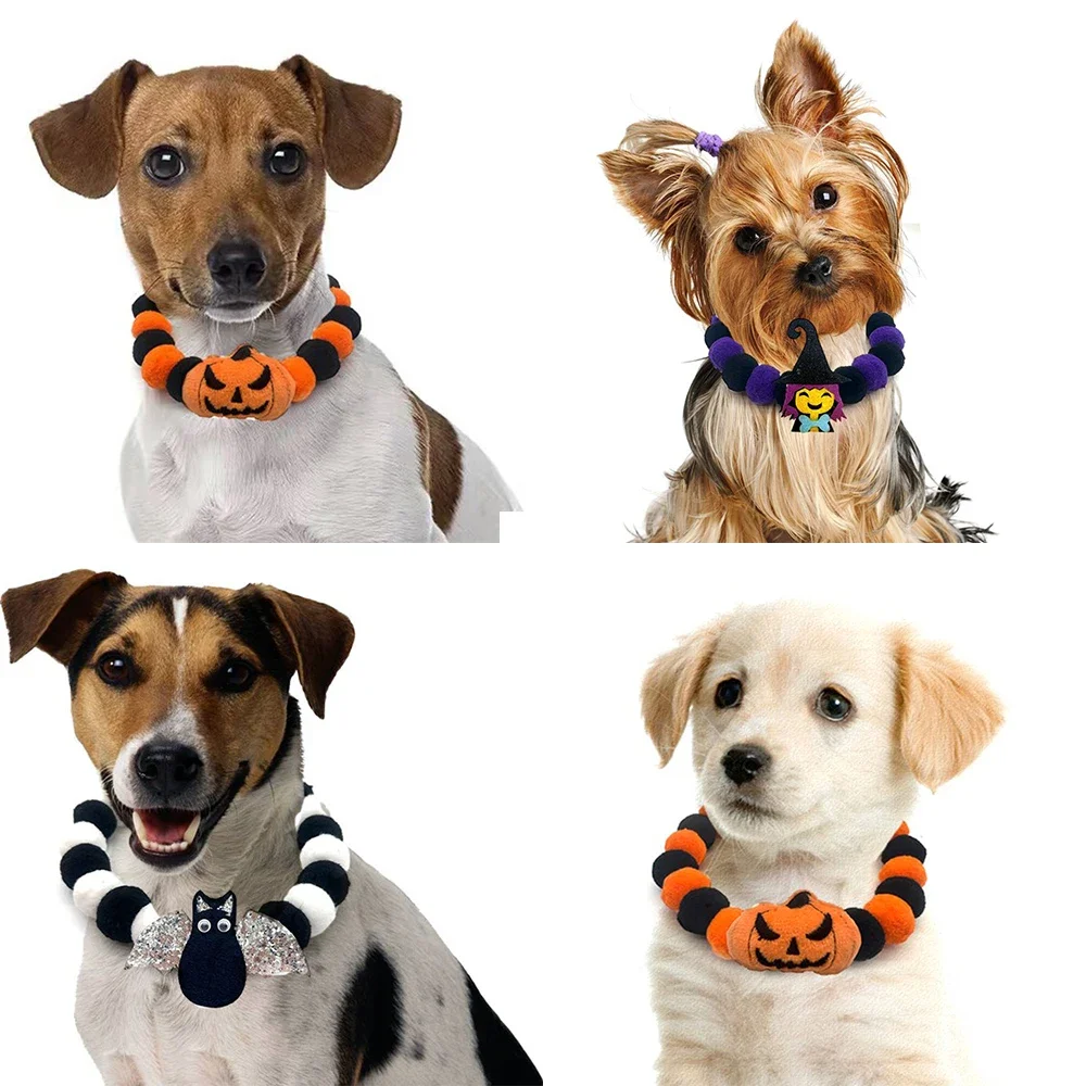 30pcs Halloween Holiday Dog Collar Puppy Hairball Necklace Bowties for Pet Cat Bowtie Dog Grooming Accessories Supplies