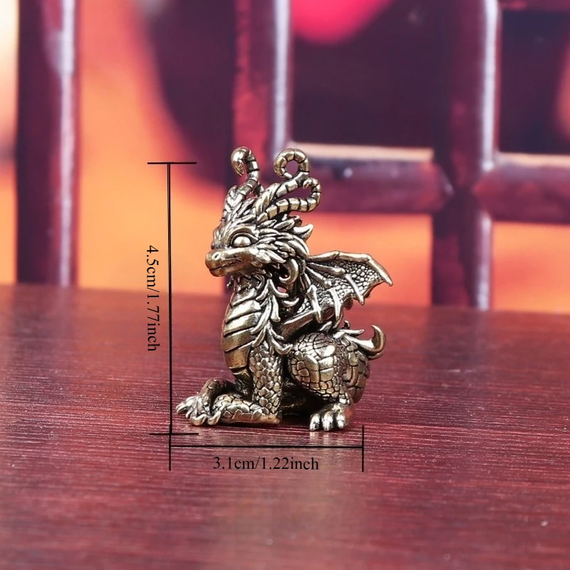 Brass Cartoon Dragon Figurine Mini Fantasy Creature Statue Copper Desktop Ornament Tea Pet Home Office Decor Collectible Craft