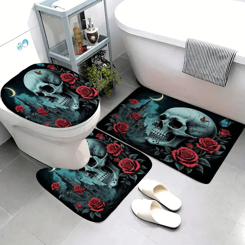 3pcs Halloween home bathroom floor mats Bath mat SSkull bathroom accessories rug Toilet mat Bathtub anti-slip carpet