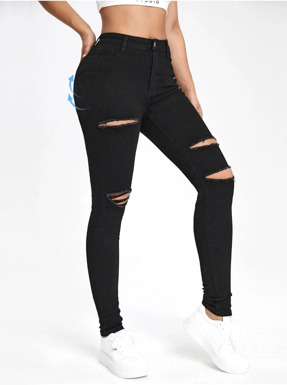 جينز نحيف عالي الخصر قابل للتمدد | تصميم ممزق أنيق، خالد ومتعدد الاستخدامات للمظهر العصري #4
