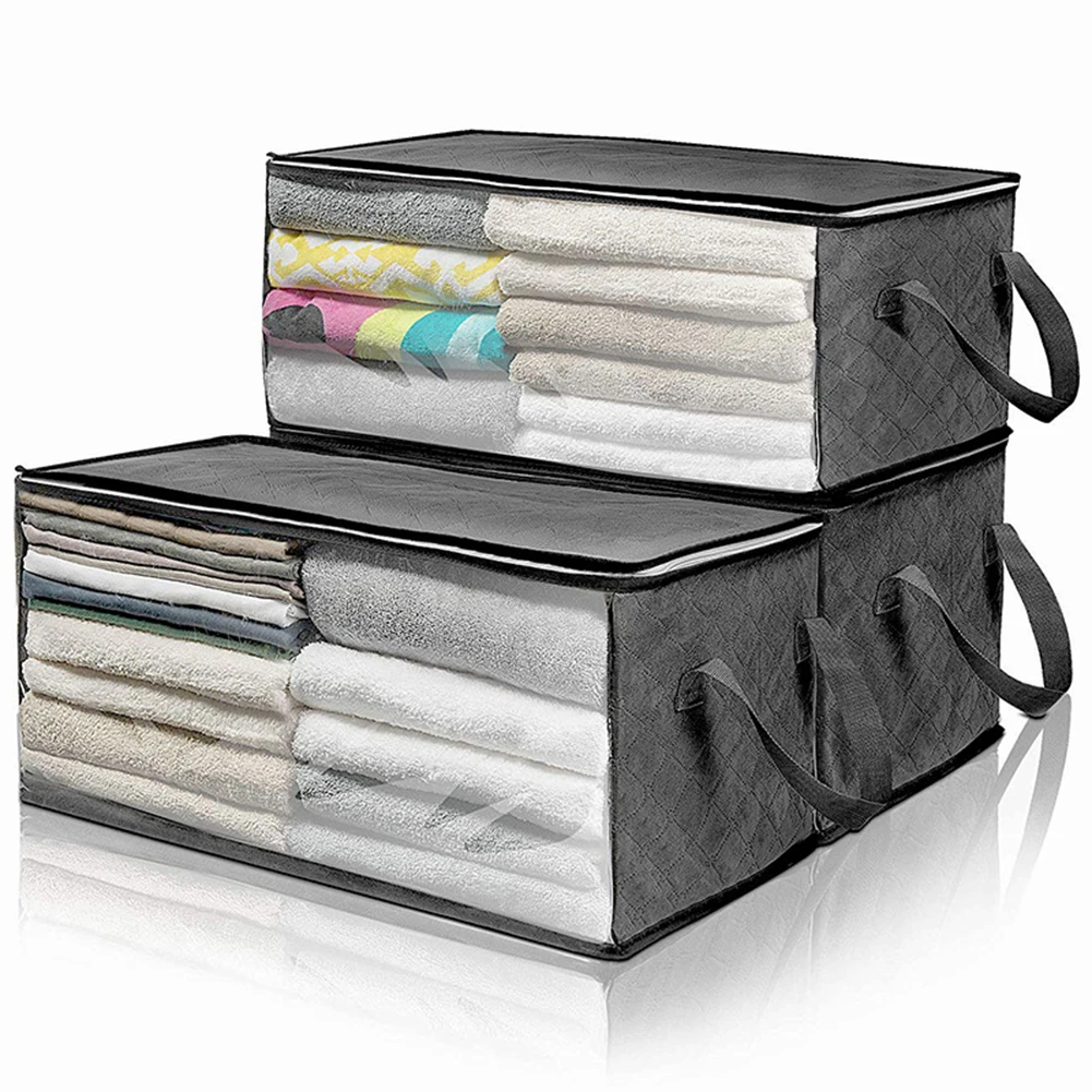 Large Capacity Clothes Storage Bag Non-Woven Foldable Quilt Storage Bag with Lids Zipper Wardrobe Clothing Organizer Sorting Box image 2