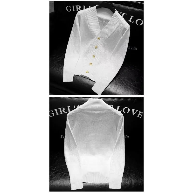 Męski sweter rozpinany z dekoltem w serek, kardigan, kurtka swetrowa, jesienno-zimowy, dopasowany, jednolity kolor, styl koreański, casualowy top.