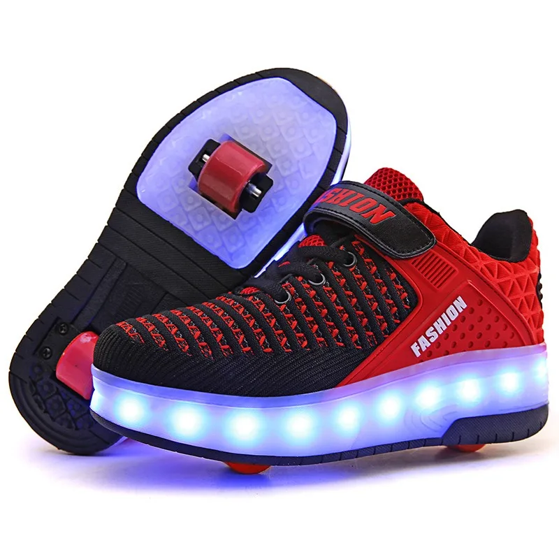 

Kids Led Sneakers USB Charging Luminous Shoes Outdoor Sport Roller Skates Children Two Wheels Boys Girls Casual Glowing Shoes