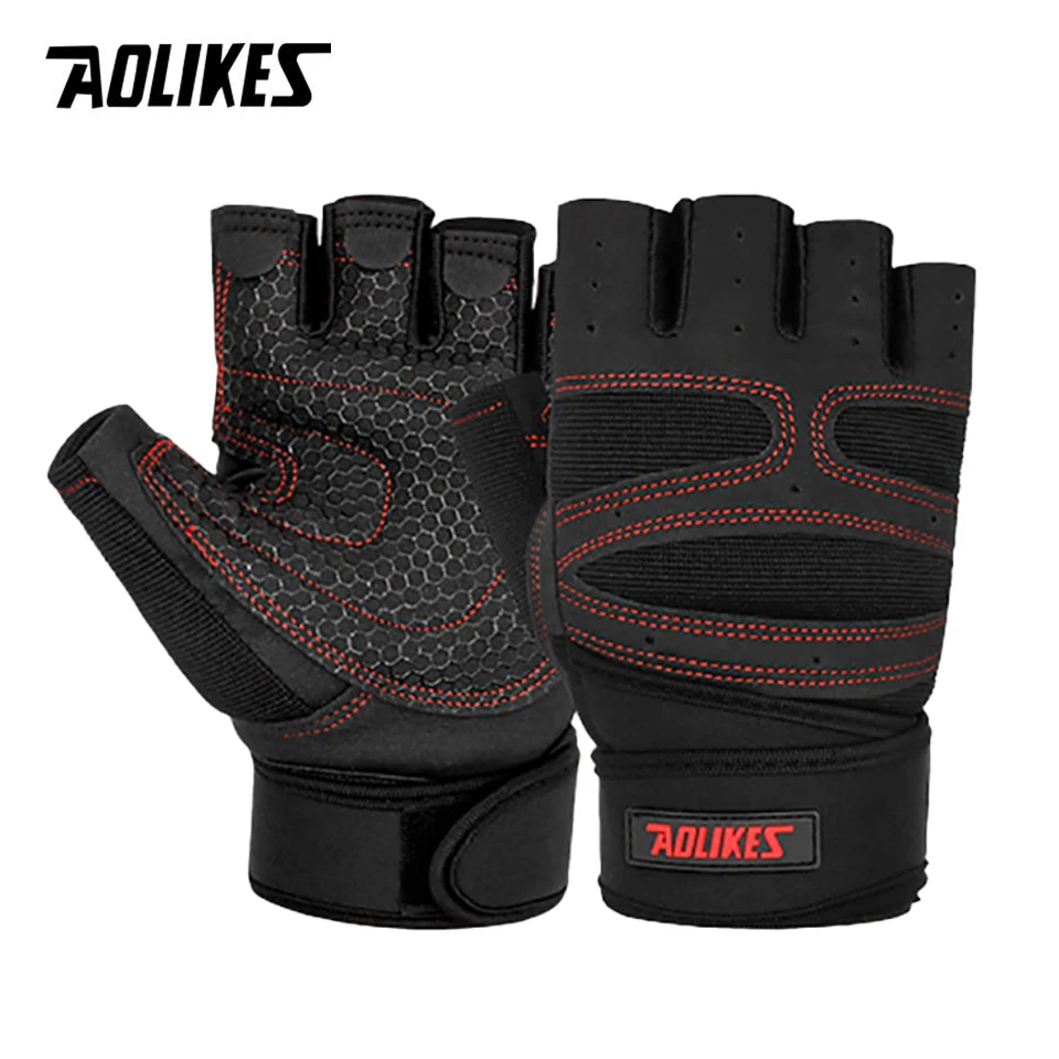 AOLIKES Half Finger Gym Gloves Heavyweight Sports Exercise Weight Lifting Gloves Body Building Training Sport Fitness Gloves