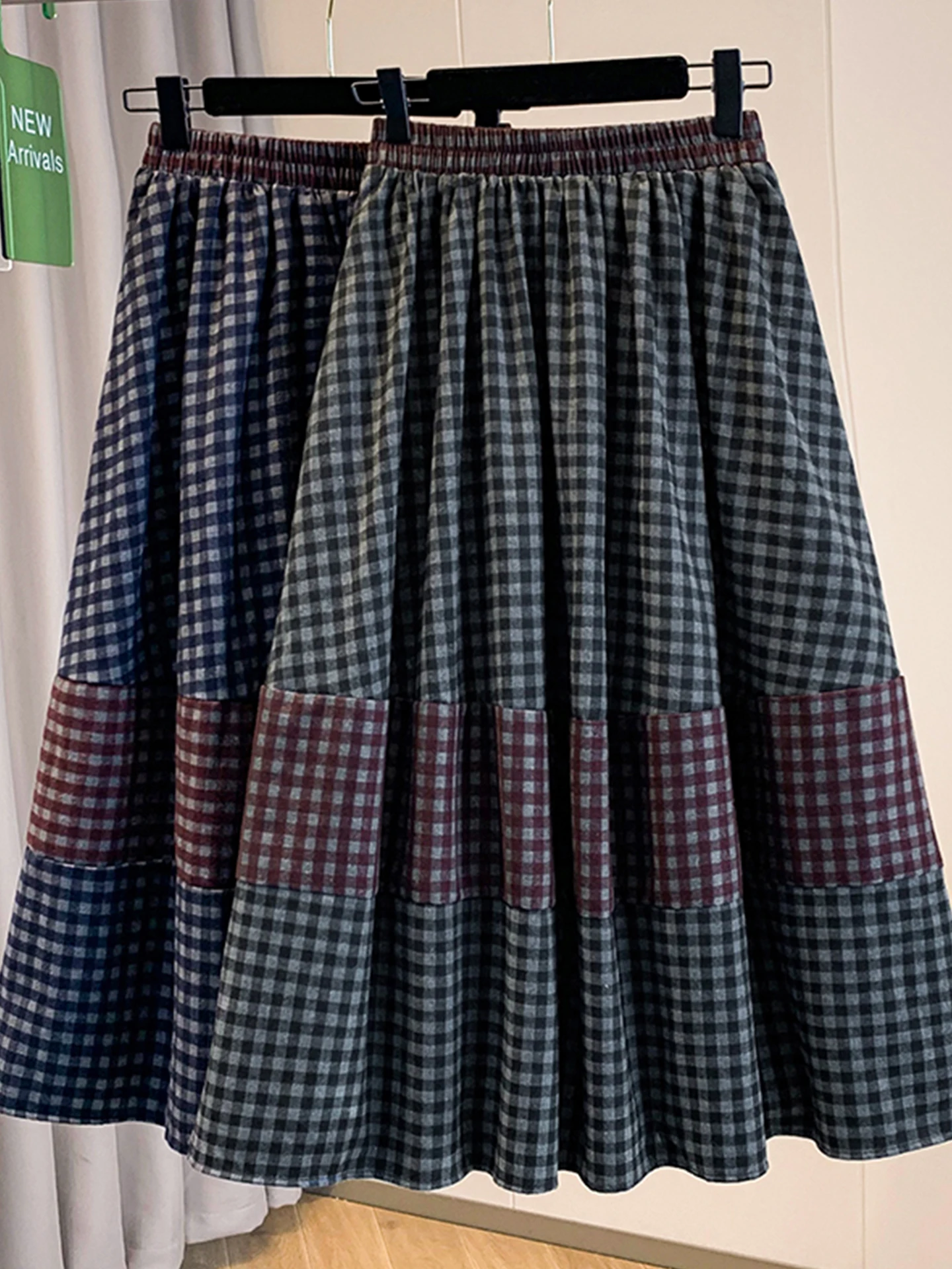 

Юбка миди в клетку больших размеров в стиле ретро с контрастными цветами, повседневная, с высокой талией, А-силуэт, удобная, дышащая, приятная к телу подкладка