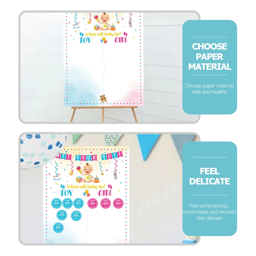 

1Set Gender Reveal Poster Baby Shower Boy Girl Voting Stickers Cartoon Cards Baby Prediction Game Gender Reveal Games