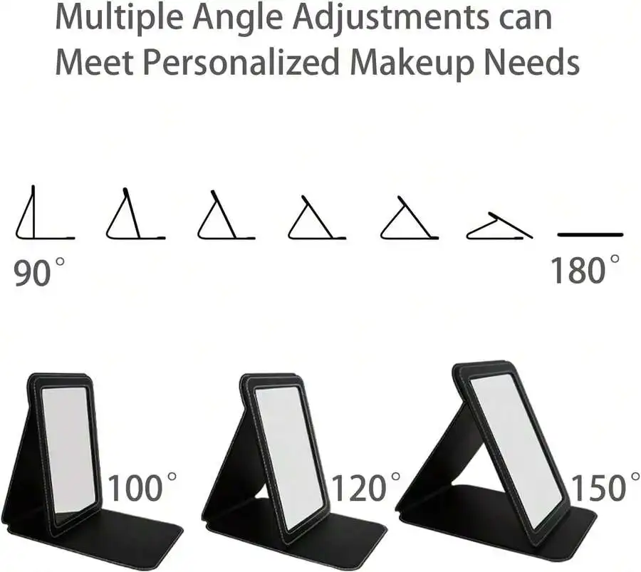 

Adjustable Foldable Desk Makeup Mirror With Stand For Travel Camping Home Black