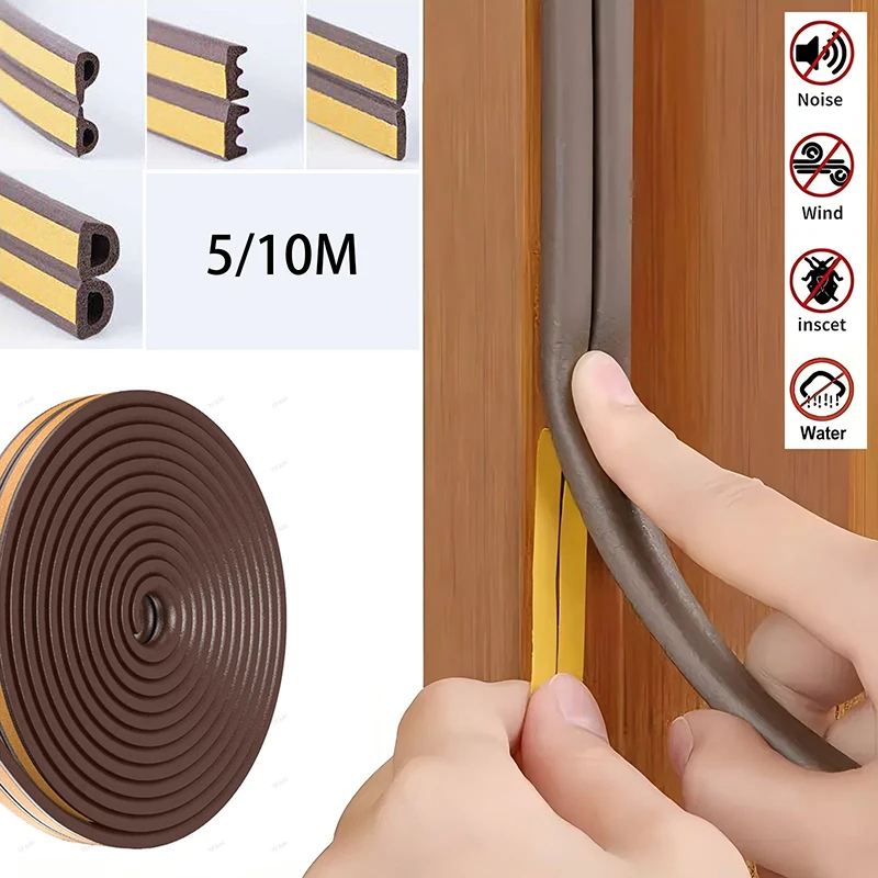 5 M/10 M DIEP รูปร่างหน้าต่างซีล Strip 4 สี Self-กาวยาง WEATHER Stripping ประตู Windproof ฉนวนกันความร้อนเทป