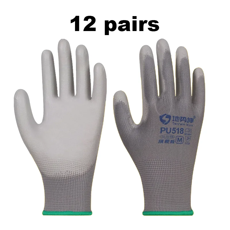 

PU Coated Work Gloves, Wear/Cut-resistant Anti-slip Anti-static Breathable Portable Safety Gloves for Industrial Construction