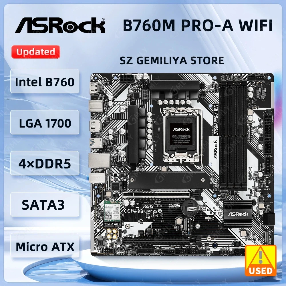 ASROCK B760M Pro-A WiFi Motherboard Intel B760 Motherboard LGA 1700 DDR5 256GB Hyper M.2 Wi-Fi 6E Support I9-14900 I5-14500 CPU