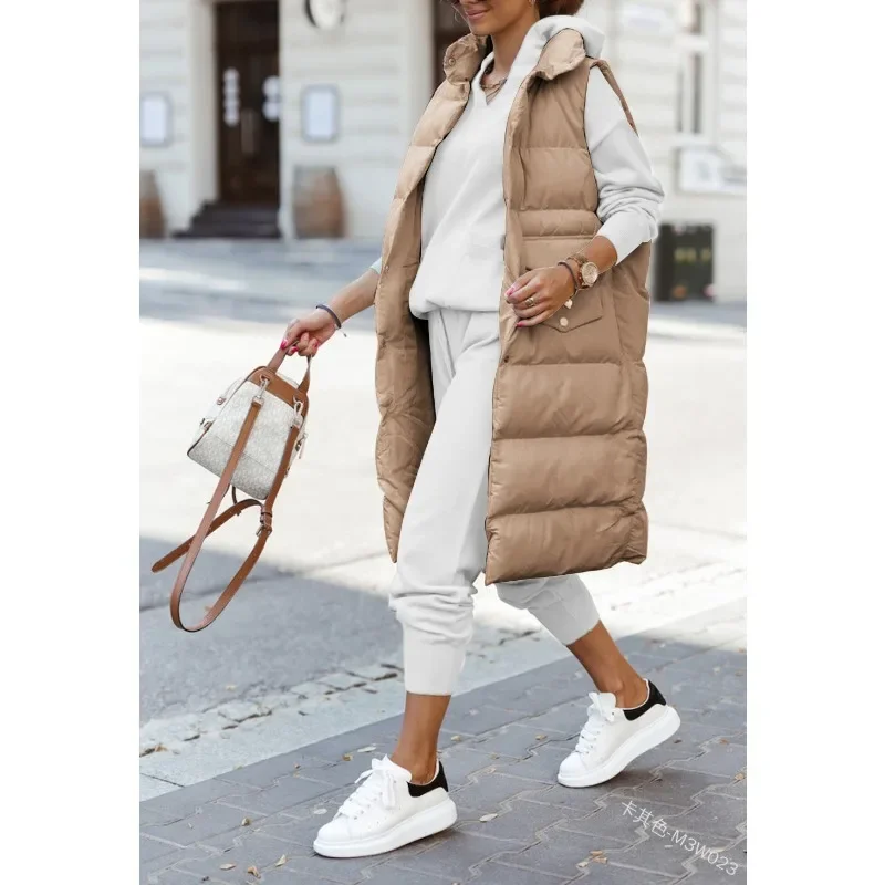 Elegant Winter Vest Coat Women Hooded Warm Winter Jacket Long Vest Parka Sleeveless Outwear Waistcoat Y2K Chic Clothes