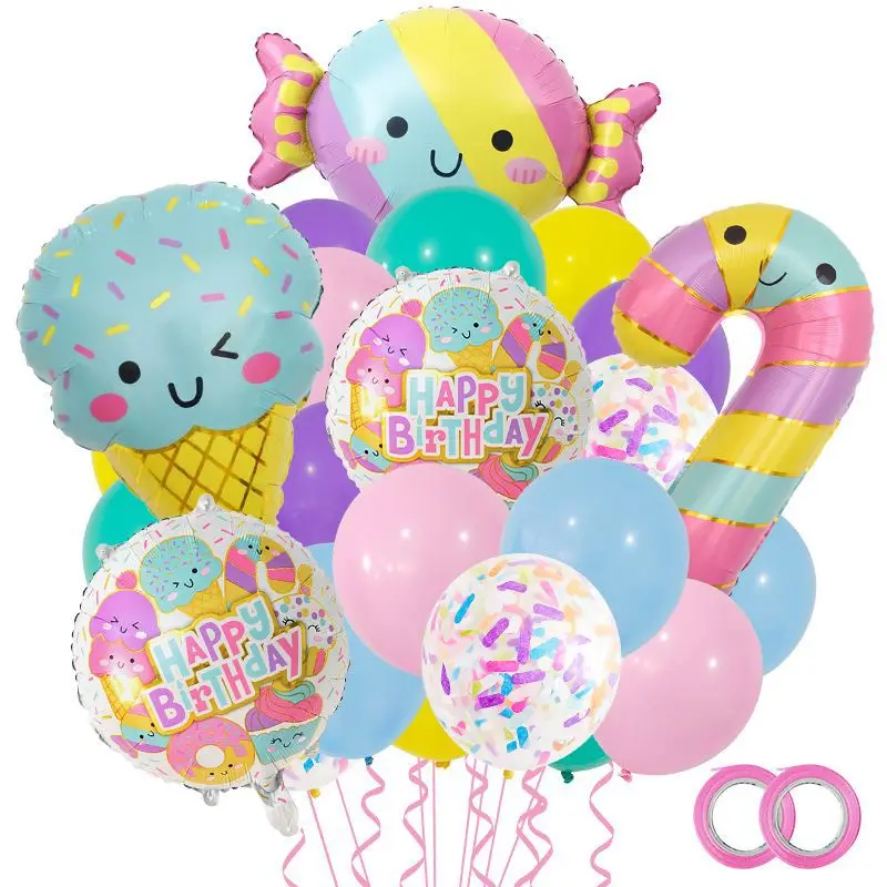 Bunte Sommer-Bonbon- und Eiscreme-Themenballons Rosa Geburtstags-Prinzessinnen-Schokoladen-Donut-Folienballons-Set – Detail 9