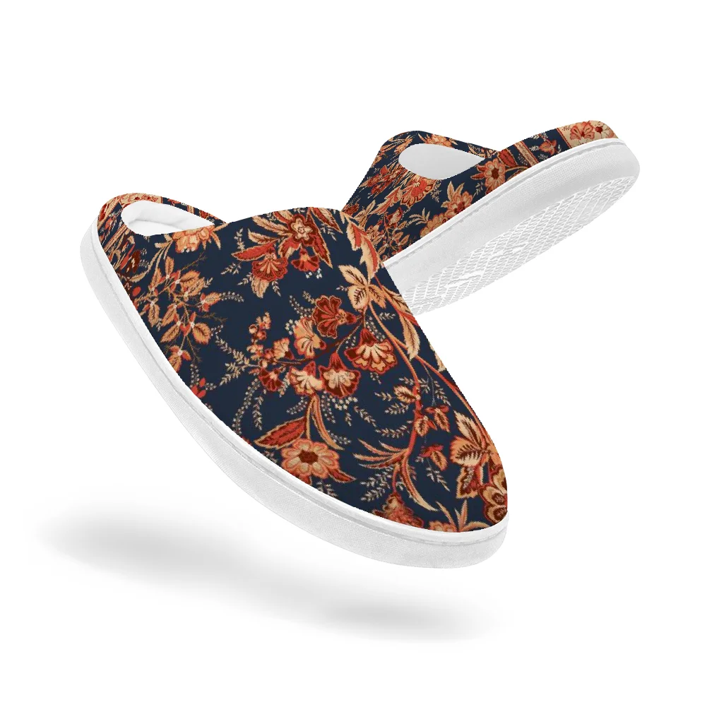 

Red floral pattern Keep Smiling Home Cotton Slippers for High Quality Plush Casual Keep Warm Shoes Thermal Slipper
