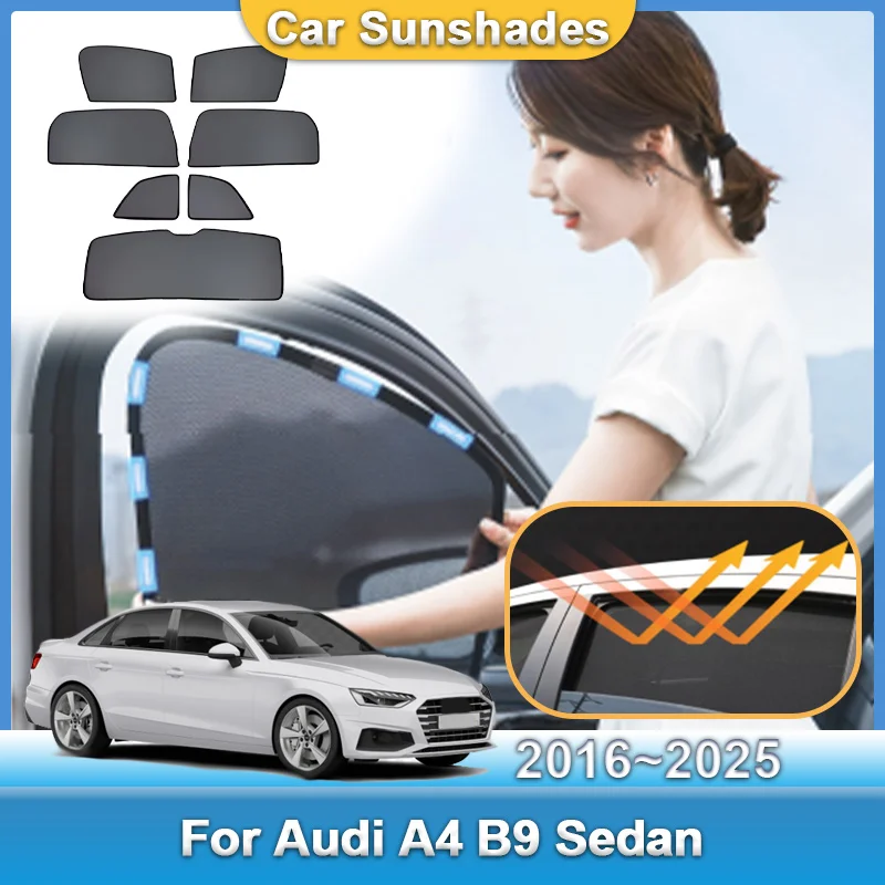 Car Sun Visors For Audi A4 B9 8W Sedan Saloon 2016~2025 Mesh Light Blocking Curtains Anti-UV Windshield Cover Car Accessories