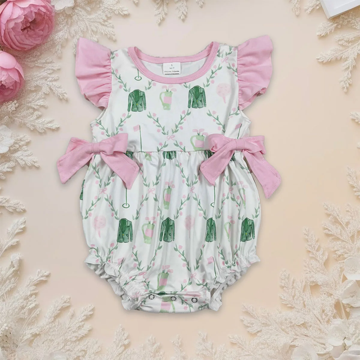 Newborn Baby Girl Flutter Sleeve Flowers Golf Ruffle Bubble Romper Toddler Infant Jumpsuit Kids Children One Piece Wholesale