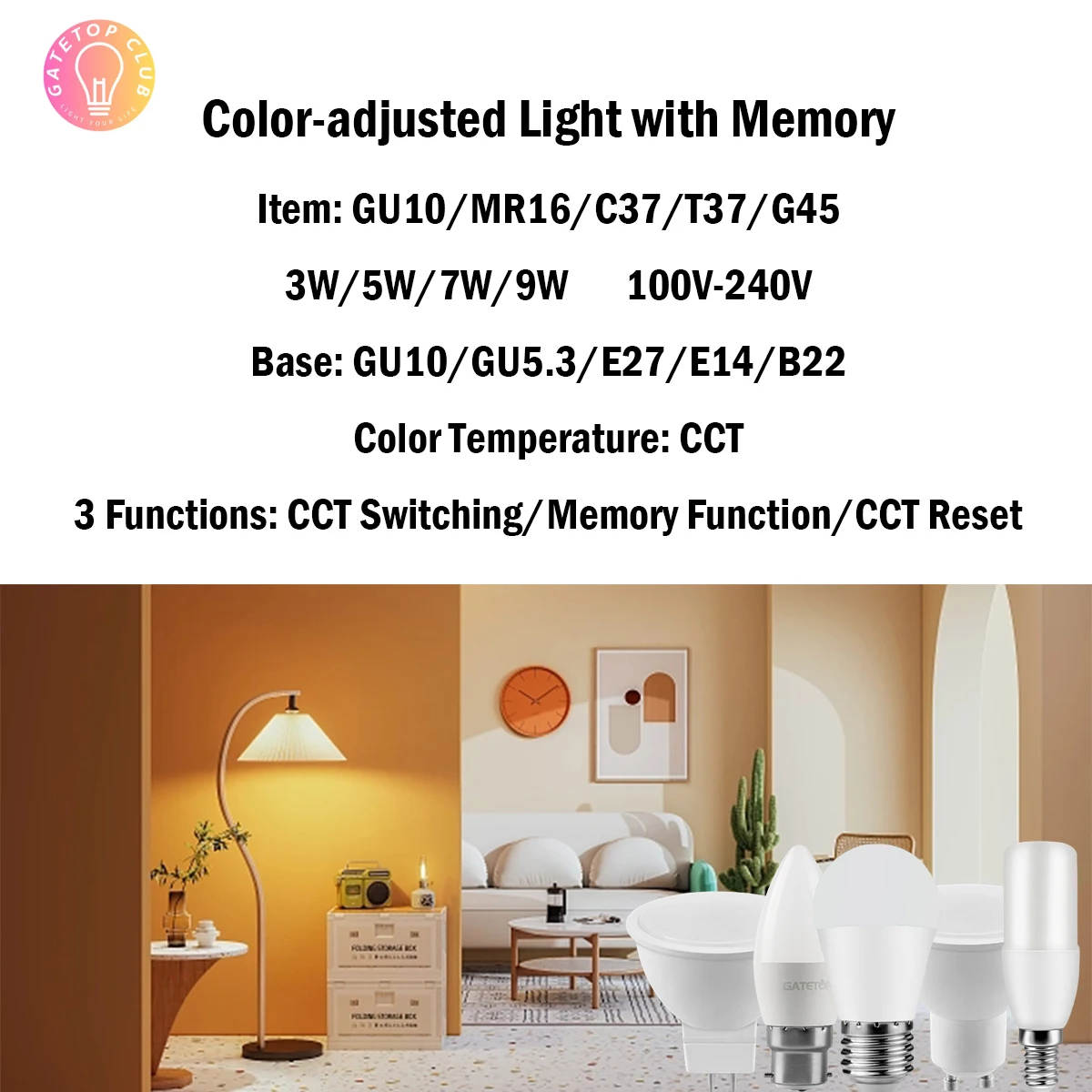 Luz LED ajustable de Color para iluminación interior, 5/10/15/20 piezas, 100V-240V, 3W-9W CCT, función de memoria, luz de reinicio de temperatura de Color