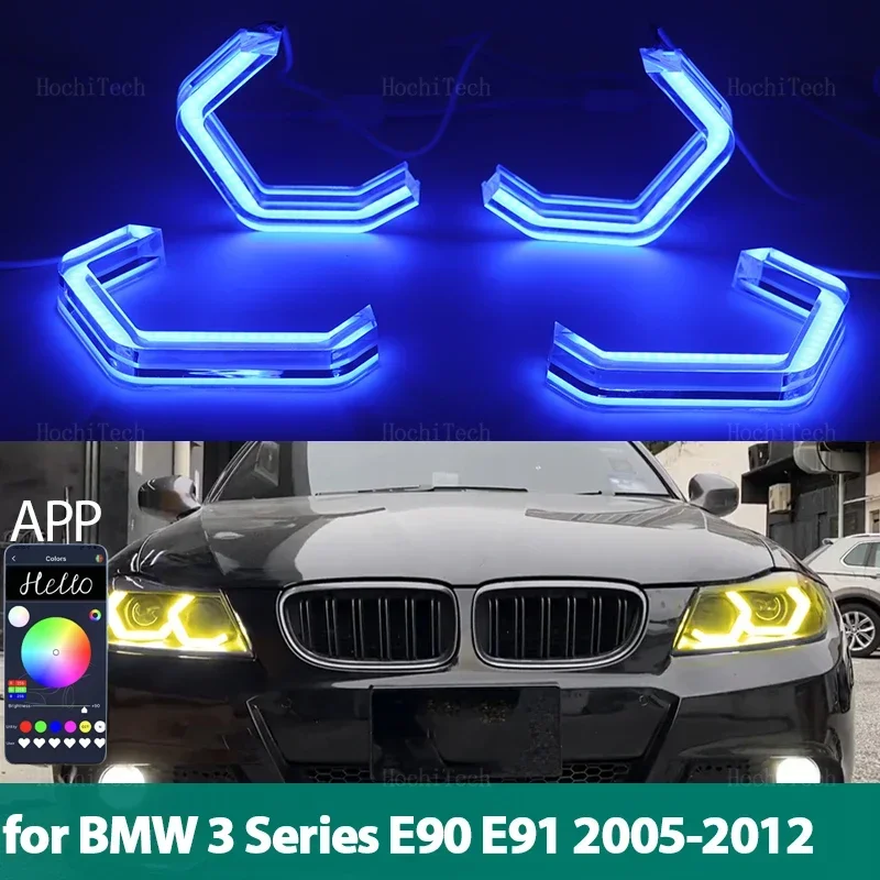 M4 style LED Angel Eyes Kit Ring RGB colors APP control Headlight Lamps For BMW 3 Series E90 E91 2005-2012 318i 320i 328i 330i