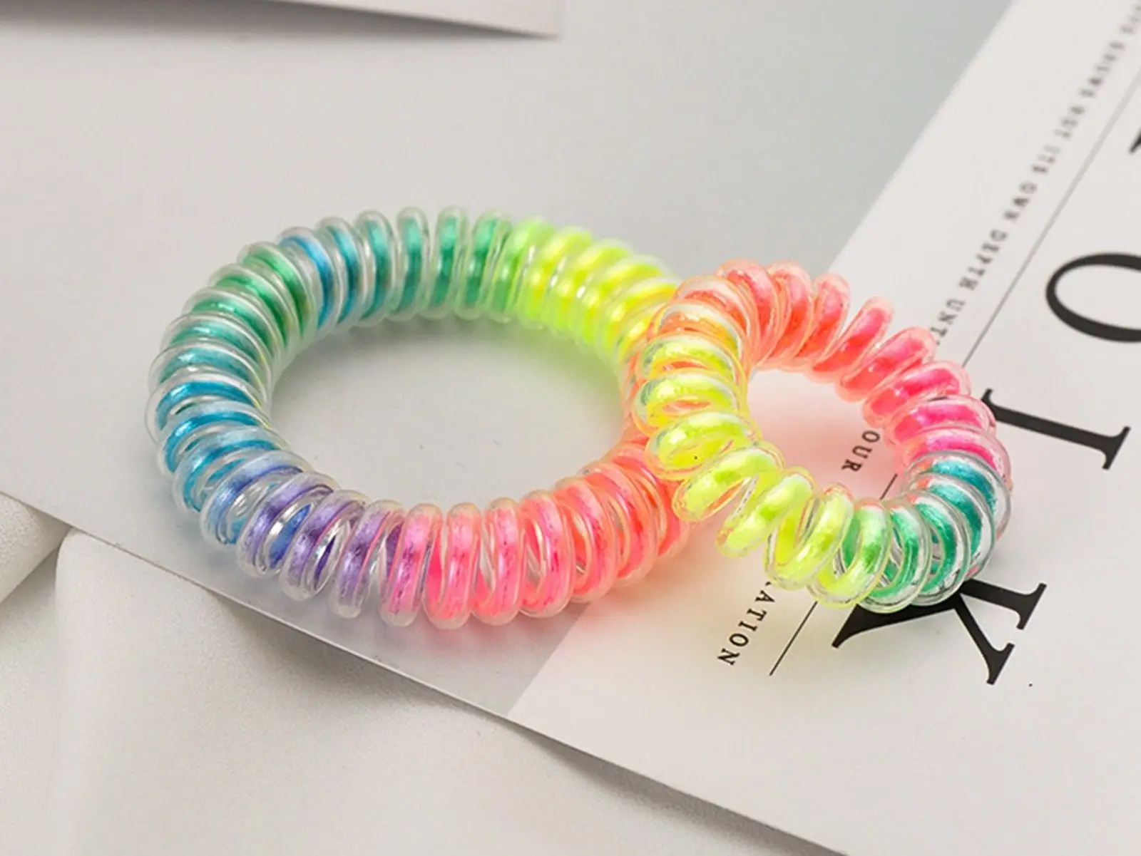 10 Rainbow Spiral Coil Jelly Elastic Hair Scrunchies Telephone Cord Ponytail