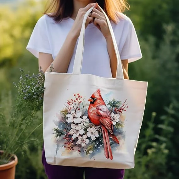 Vintage Watercolor Bird Tote Bag Versatile Canvas Shoulder Bag for College Student Women Casual Reusable Handbag Light Luxury