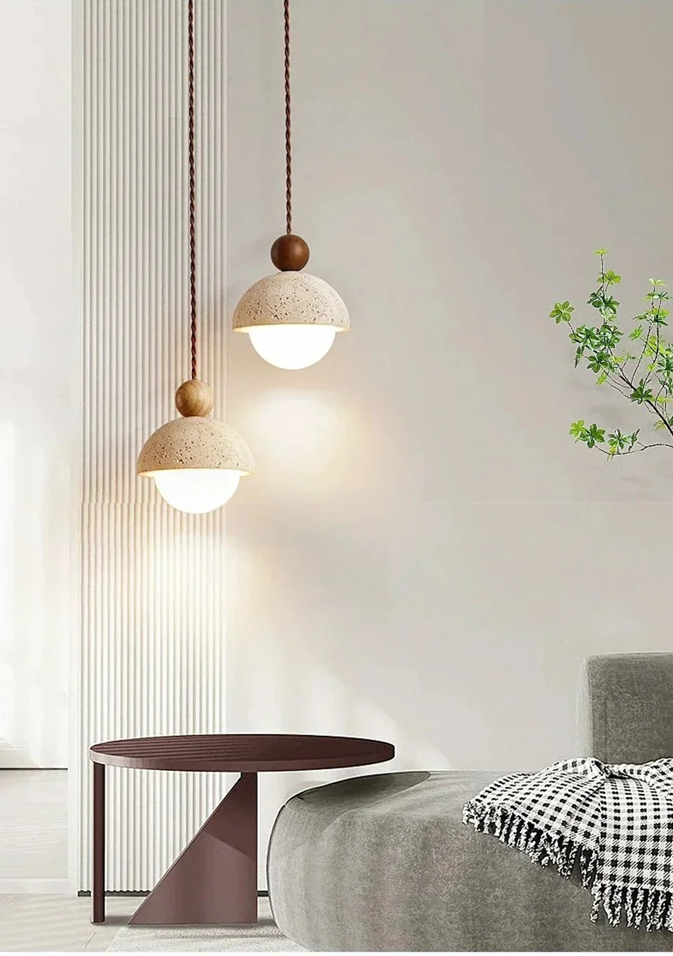 Natural Cave Stone Pendant Light LED Yellow Travertine Bedside Hanging Lighting Fixture for Restaurant Bedroom Living Room Decor