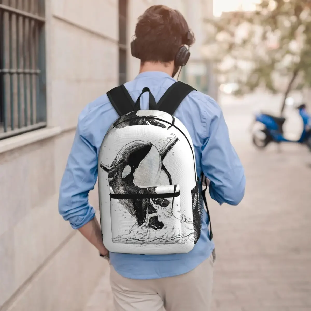 Black White Cute Killer Whale Student Backpack School Bag Hiking Travel Daypack for Boys Girls Bookbag Shoulder Bags