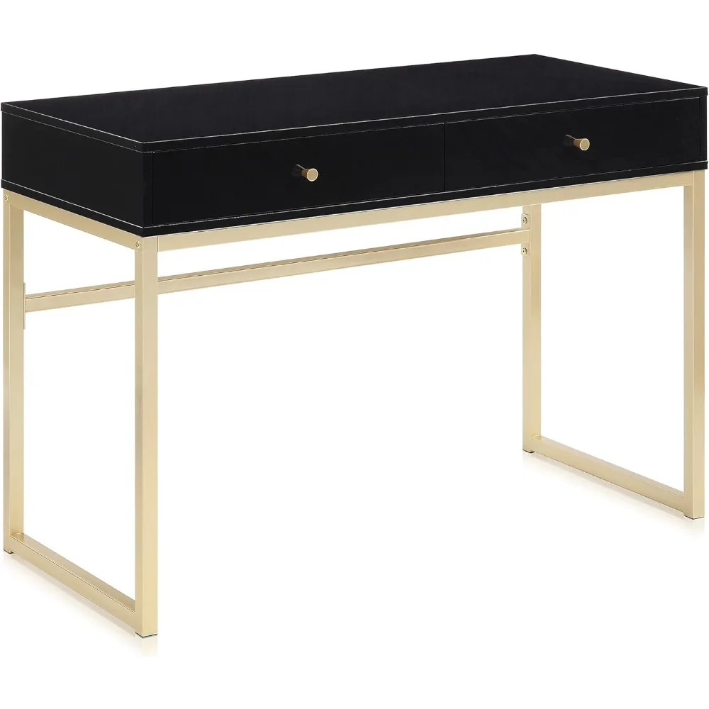 Modern 42 Inch Makeup Vanity Dressing Table or Home Office Computer Laptop Writing Desk with Two Storage Drawers, Wood Top, and