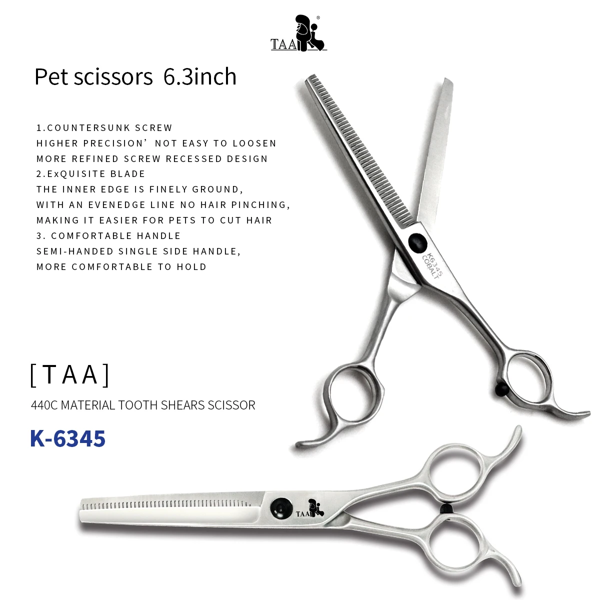 TAA Professional Grooming Scissors Pet Serrated Scissors for Dog & Cat Alloy Steel Shears Pets Shears Groomer Tools Hair Clipper