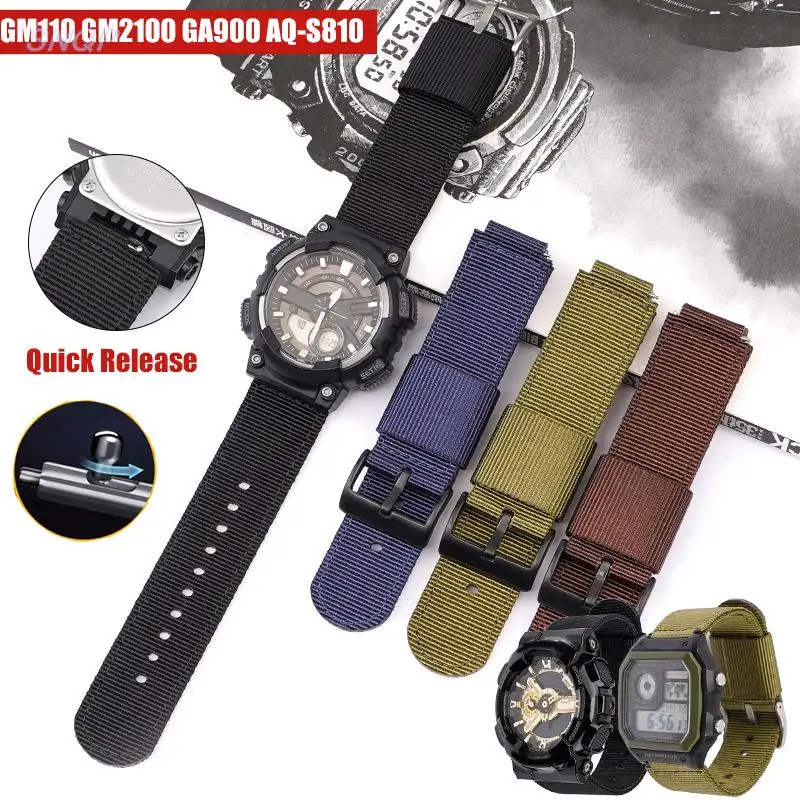 Watch Strap for Casio G-SHOCK GM-110 GM-2100 GA-900 AQ-S810 Men Replacement watchband Modified Nylon Canvas Bracelet 16mm 18mm