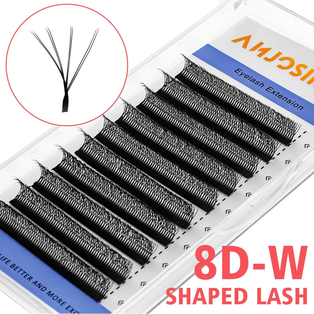 ANJOSIRMA Soft Natural Eyelash Extensions, 8D W Lashes, Double Layer, 4D W Shape, Premade Fan Lashes, 0.07 C D DD 8D, 8-15mm