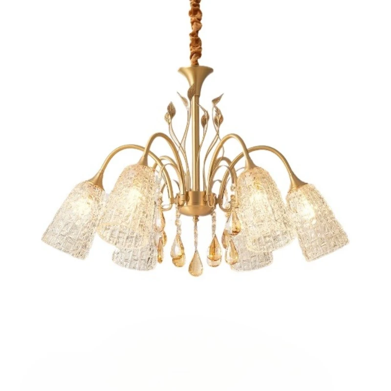 الأوروبية الفاخرة جميع النحاس LED الثريات أسطواني كريستال قلادة أضواء غرفة المعيشة فندق مطعم غرفة نوم مصابيح معلقة #4