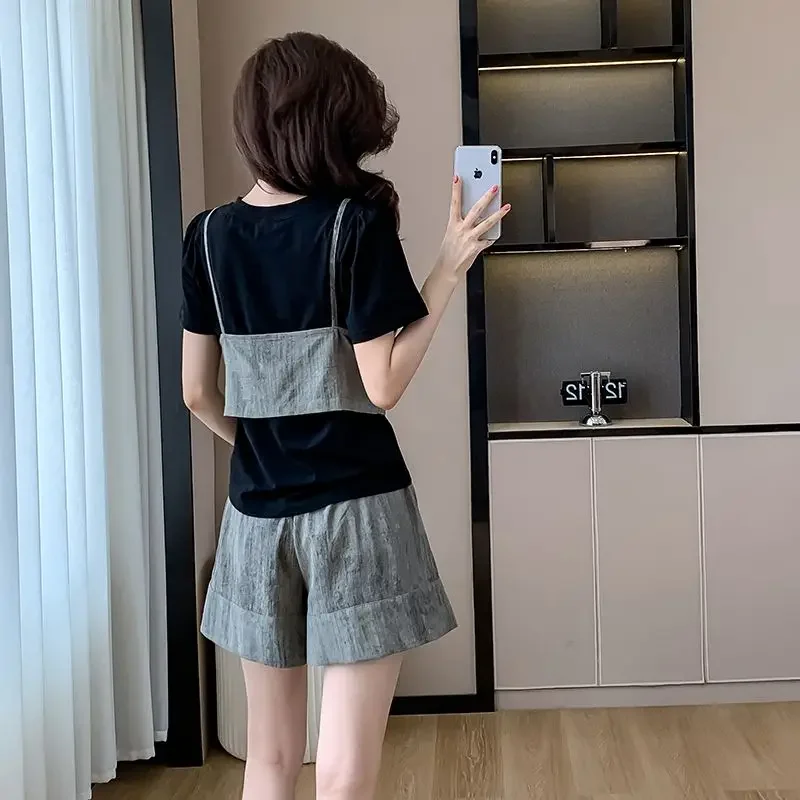 

Short Sleeve Women's Sets Pieces New Female Shorts Summer Classic Fashion 2024 Chic and Elegant Trends Outfit Top Bottom Light