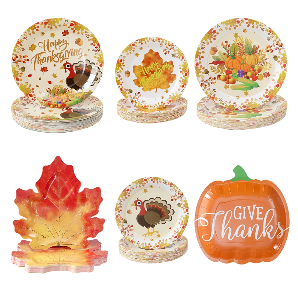 

Autumn Decorative Maple Leaf Pumpkin Disposable Tableware Paper Tray Paper Cup Table Cloth Cake Decorative Party Supplies