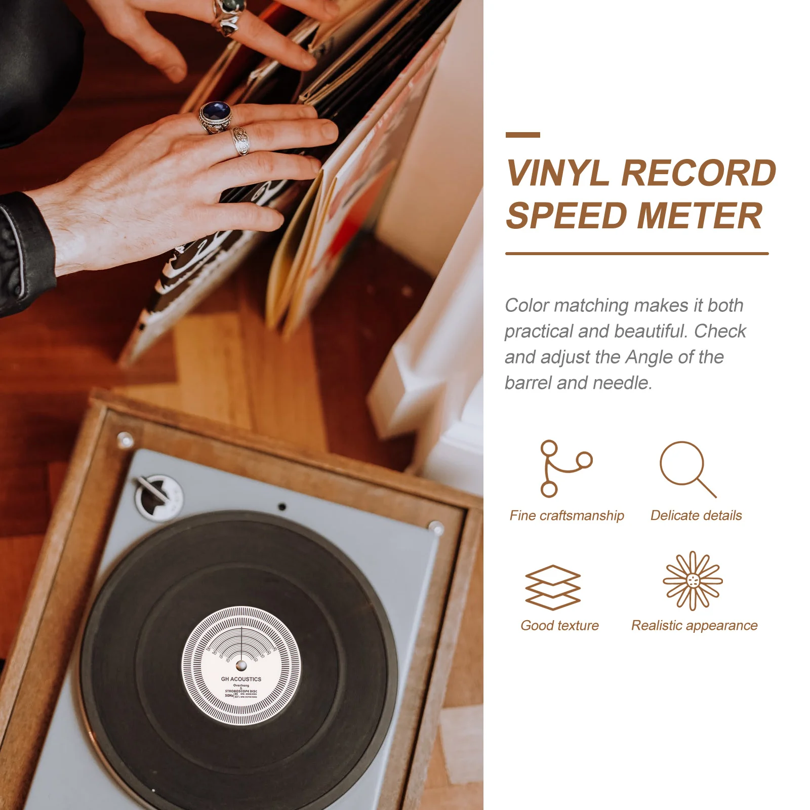 Record Player Gramophone Vinyl Turntable Acrylic Round Stroboscope Disc Phonograph Needle Distance Ruler Tool