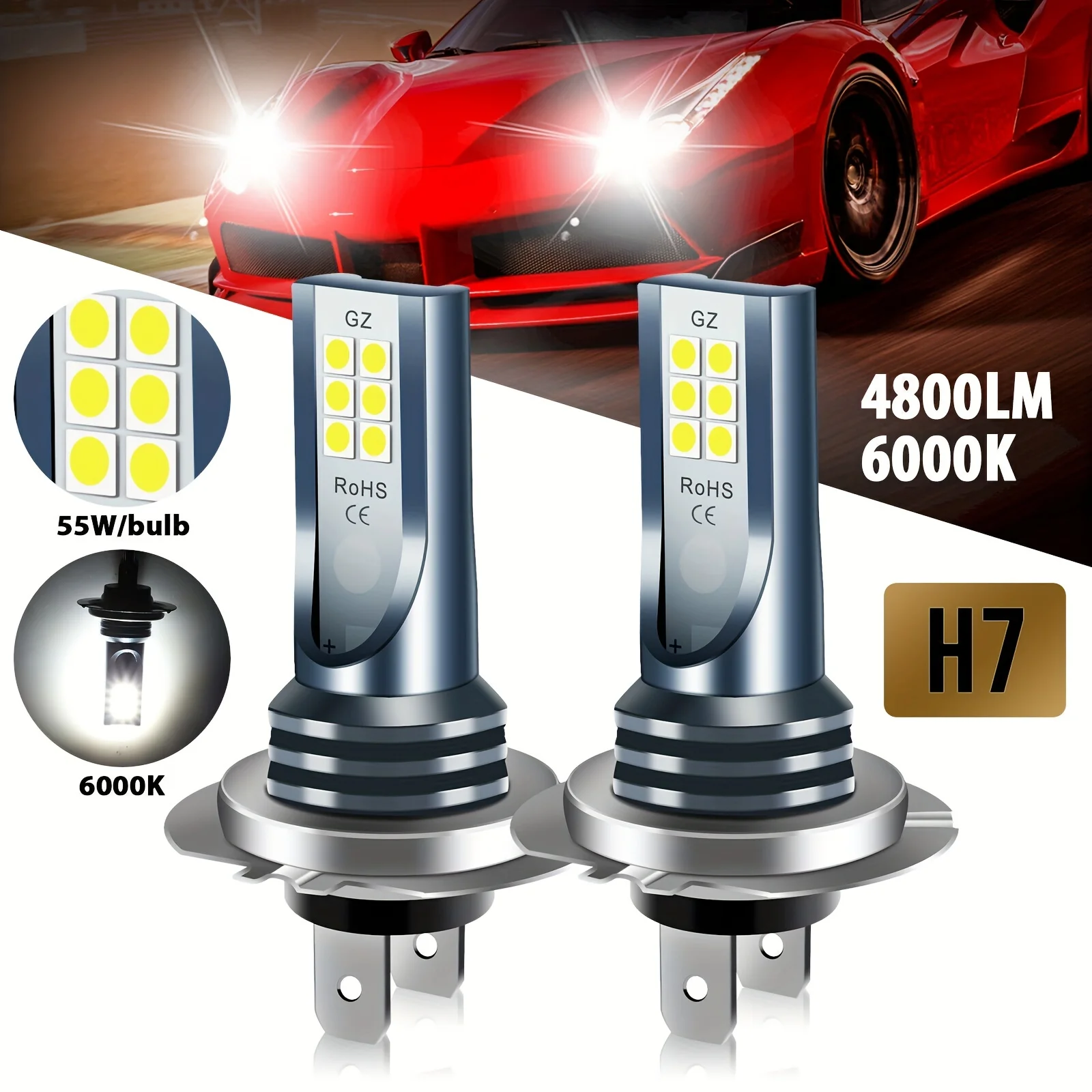 H7 LED Headlight Bulb 12V 24V Car Headlight 6000K Car Fog Light Bulb IP67 Waterproof Super Bright 1000LM for Vehicle Accessories