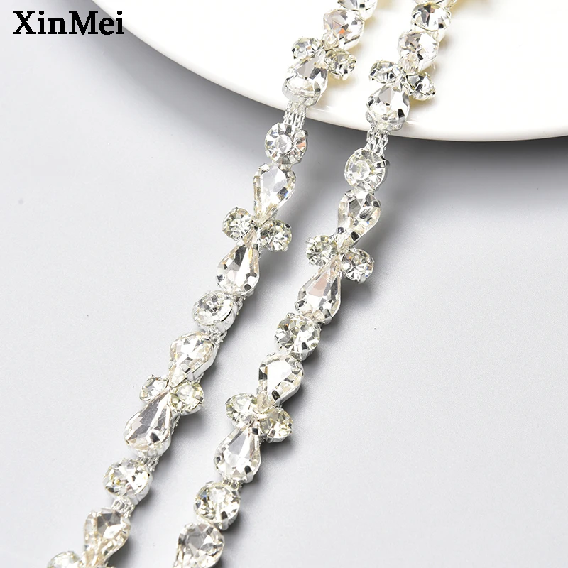 1 Yard Silver Glass Crystal Cross Trim Bling Rhinestone Claw Cup Chain Metal Ribbon Decoration DIY Clothing Jewelry Accessories