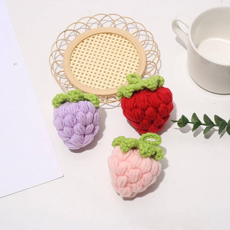 Crochet Strawberry Knitted Cotton Stuff, Patchwork Applique, DIY Handmade Needlework, Sewing Accessories, 8x5cm, 20Pcs,870