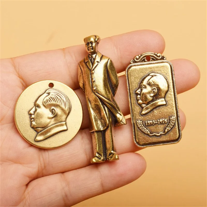 Pure Copper Crafts Chairman Red Leader Mao Ze Dong Figurine Living Room Decor Car Ornaments Home Furnishings Decoration Keychain