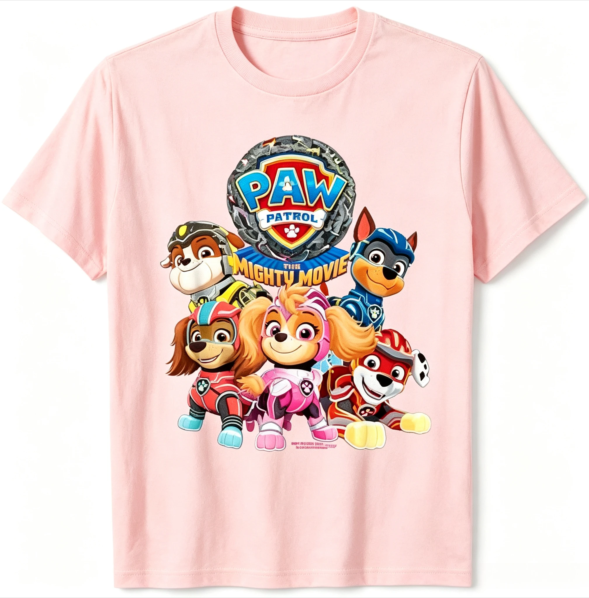 Paw Patrol The Mighty Movie T‑Shirt Boys Girls Cartoon Puppy Group Print Short Sleeve Summer Casual Cotton Tee Tops