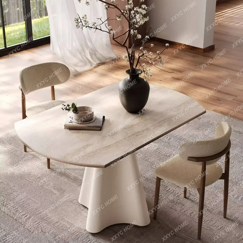 XX Home Luxury Modern Rock Slab Retractable Dining Table And Sets Chairs Dining Rooms Pliante Kitchen Furnitur