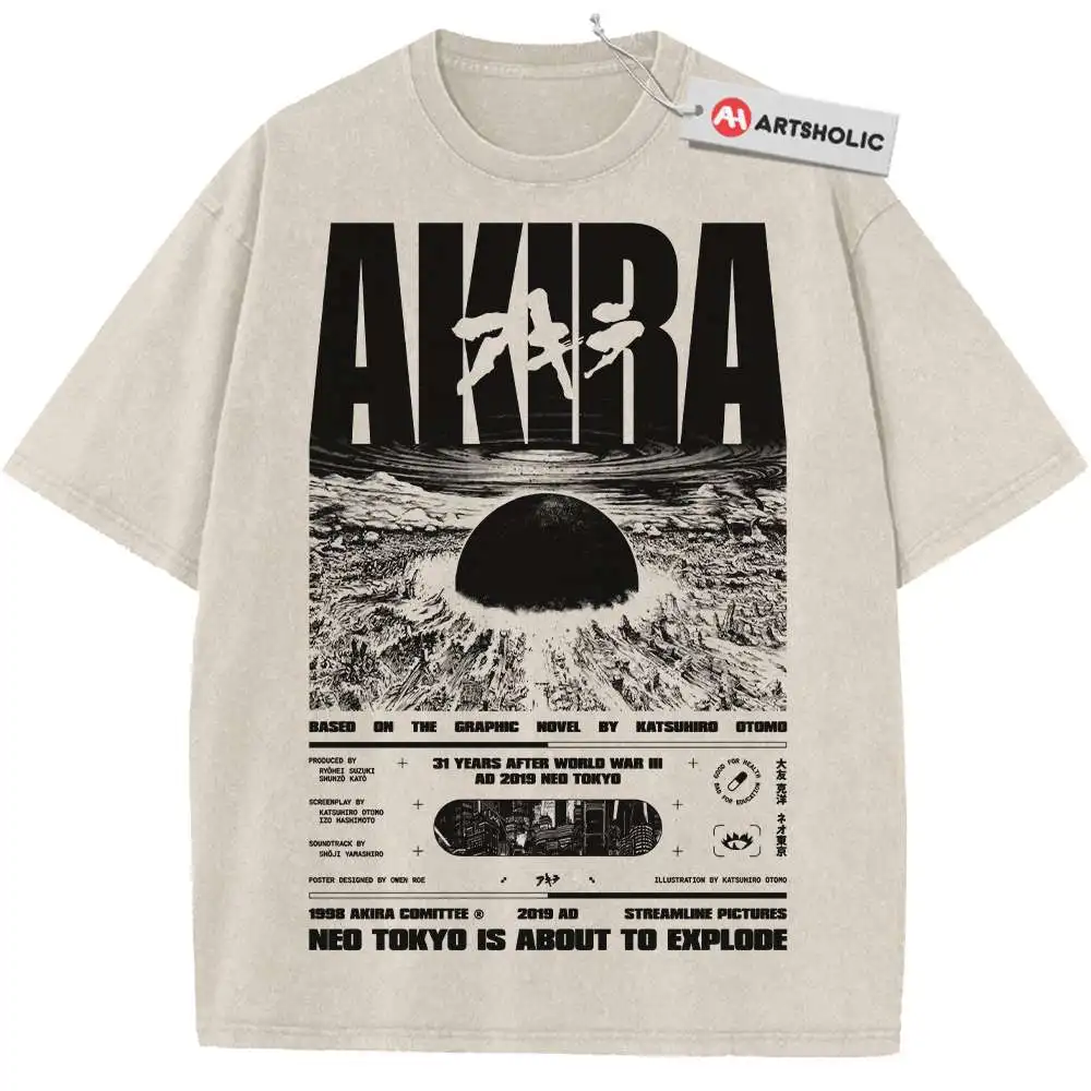 Camiseta con estampado de Manga Akira, camisetas de manga corta de verano, ropa de algodón de alta calidad para hombres y mujeres, camiseta Vintage lavada de gran tamaño