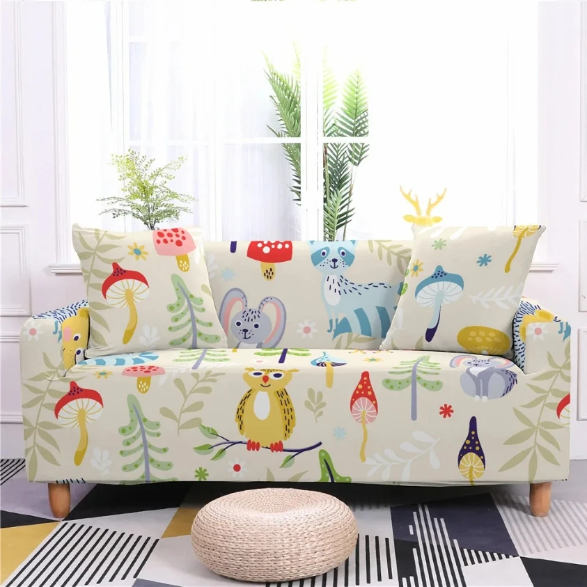 Cute Koala Cartoon Jungle Animal Print Sofa Cover Full Set Elastic Dustproof Wrinkle Resistant Multi-person Sofa Universal