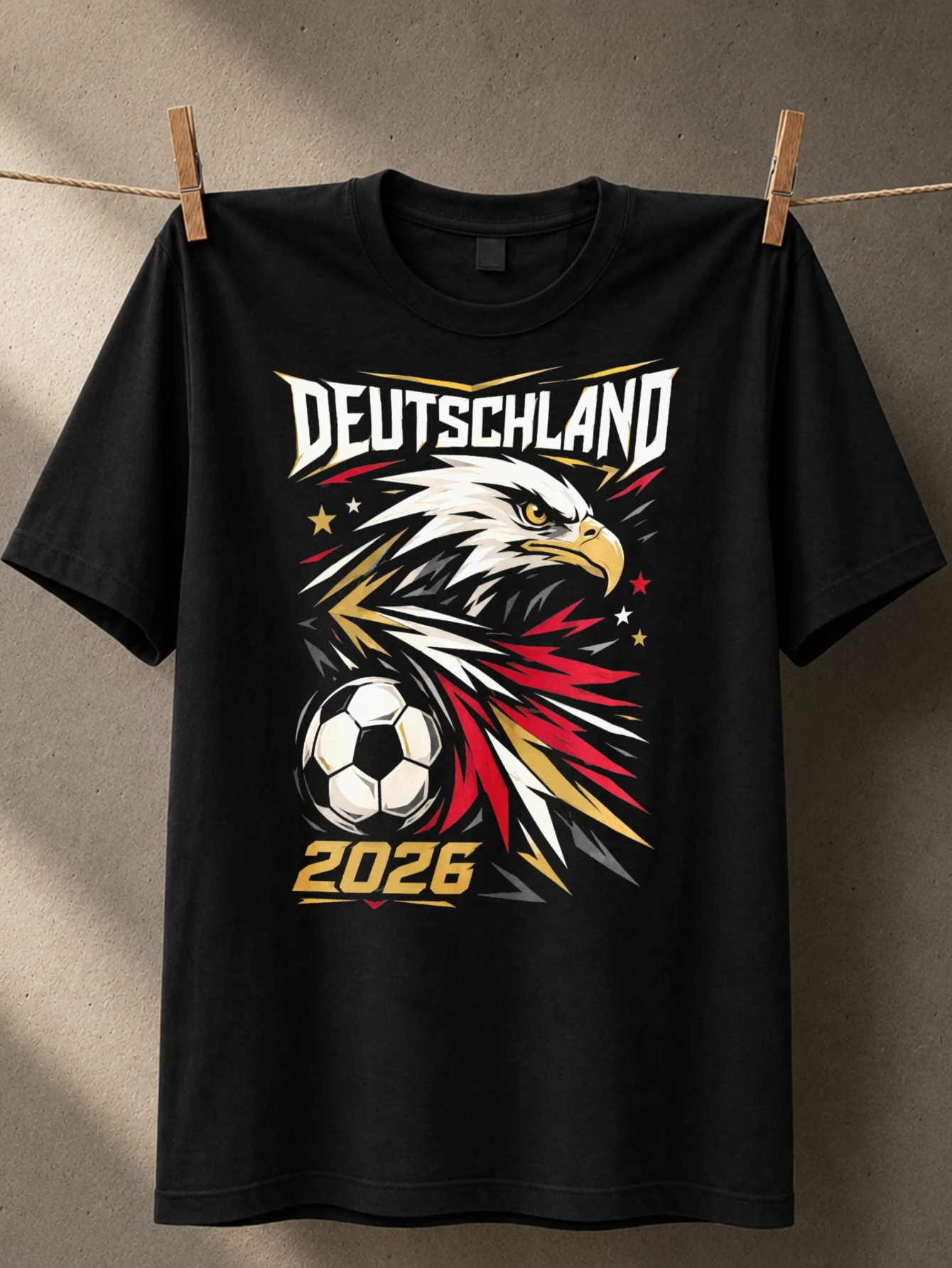 Deutschland 2026 eagle head and soccer ball graphic with red gold stars bold championship fan style  Unisex All T-Shirt