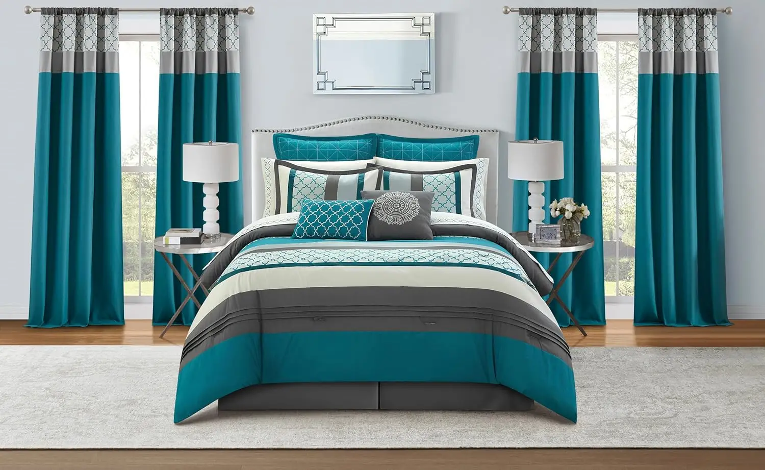 

Grey Comforter Set King, 16 Pieces Room in a Bag, Lightweight Microfiber, Ultra-Soft, Jacquard Premium Bedding Set,, Customized