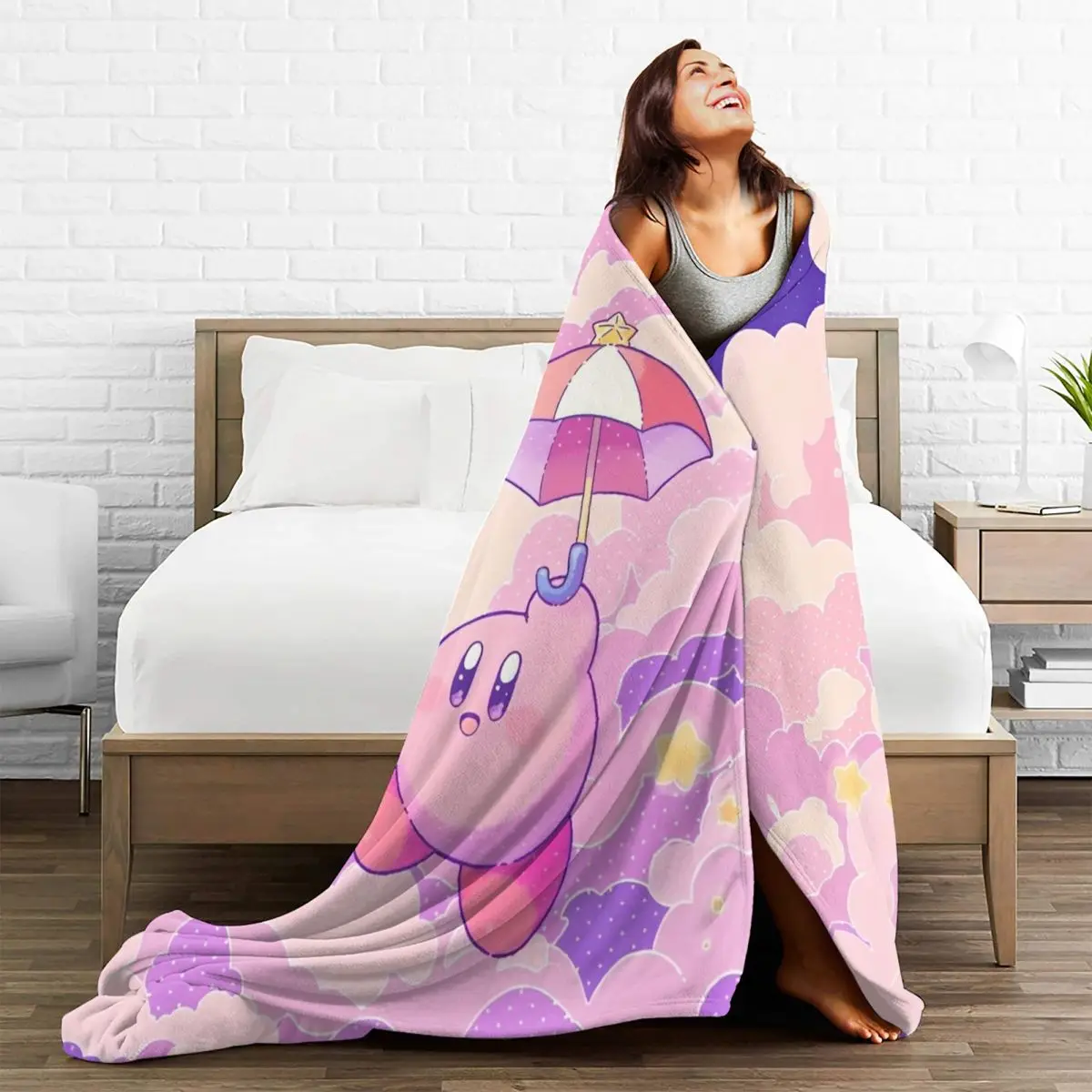Cute Kawaii Kirbys Knitted Blankets Fleece Cartoon Soft Throw Blankets for Bedroom Sofa Bed Rug