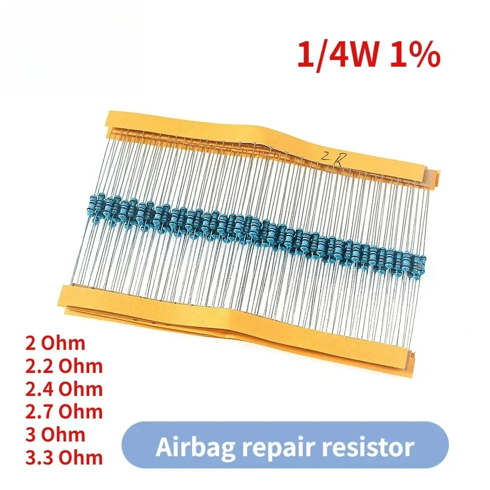 100/120PCS 1/4W 1% Metal Film Resistor Car Airbag Repair Resistance 2ohm 2.2ohm 2.4ohm 2.7ohm 3ohm 3.3ohm 6Types Electronics Kit