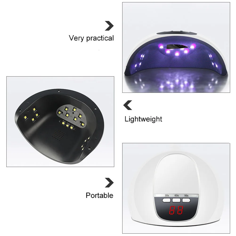 Miroir de séchage d'ongles LED Uv 54W en 30 à 60 secondes, Portable pour Salon de maison, lampe pour ongles en acrylique