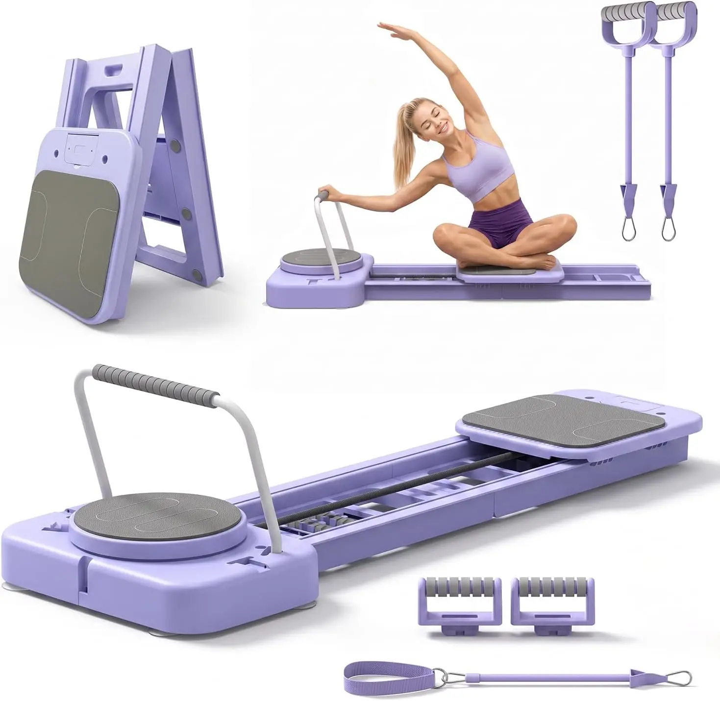 Pilates Reformer Board, Portable Full Body Fitness Core Trainer, Home Gym Workout Equipment, Multifunctional Resistance Exercise Platform, Modern Functional Style, Black Finish, 1 Set
